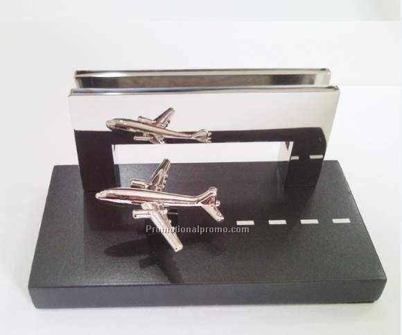 Metal card holder with airplane