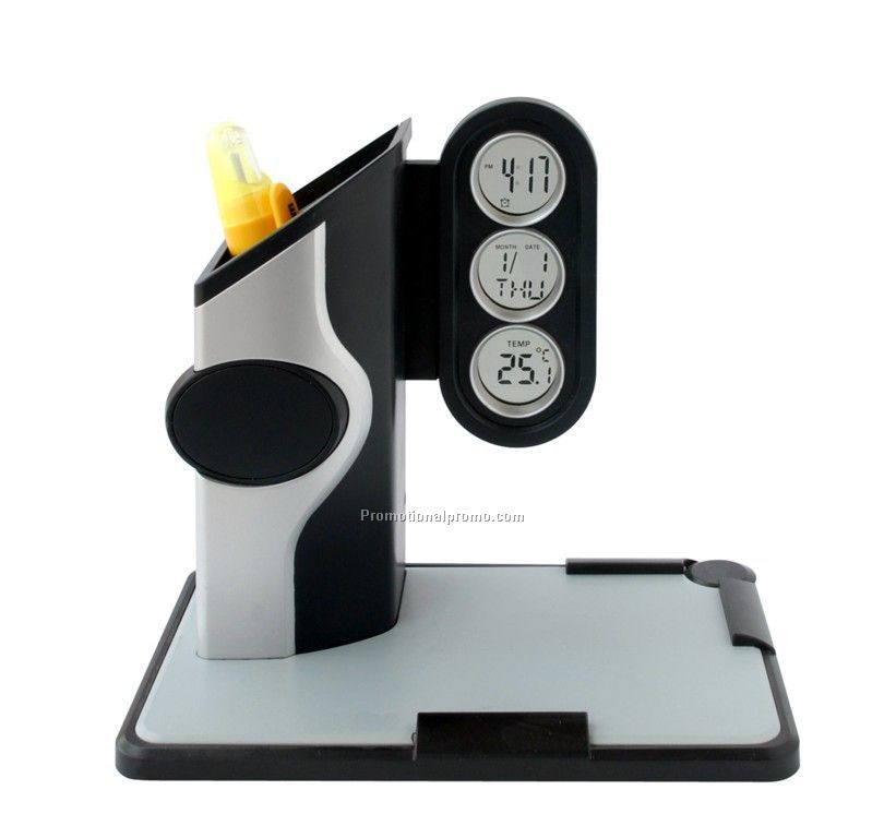 Multi-functional Desk Organizer With Alarm Clock Pen Holder And Notepad Holder