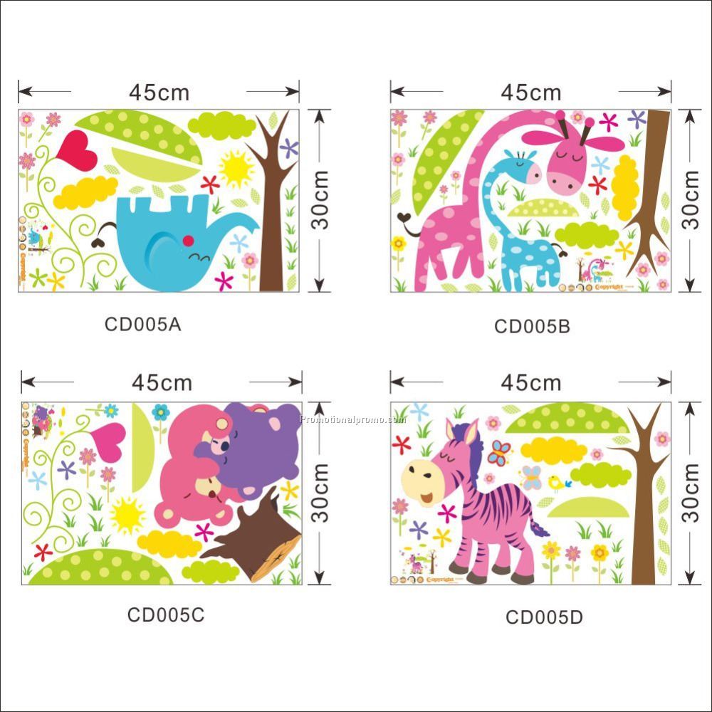 Cartoon Animal Forest Wall Stickers decals for Nursery and kids room Home decor 3d Wall Stickers