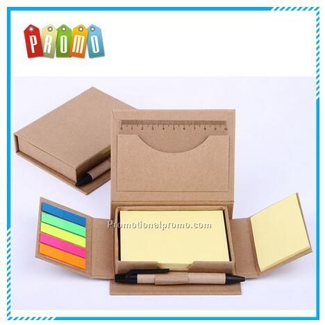 Wholesale eco friendly kraft paper sticky notes box with paper pen