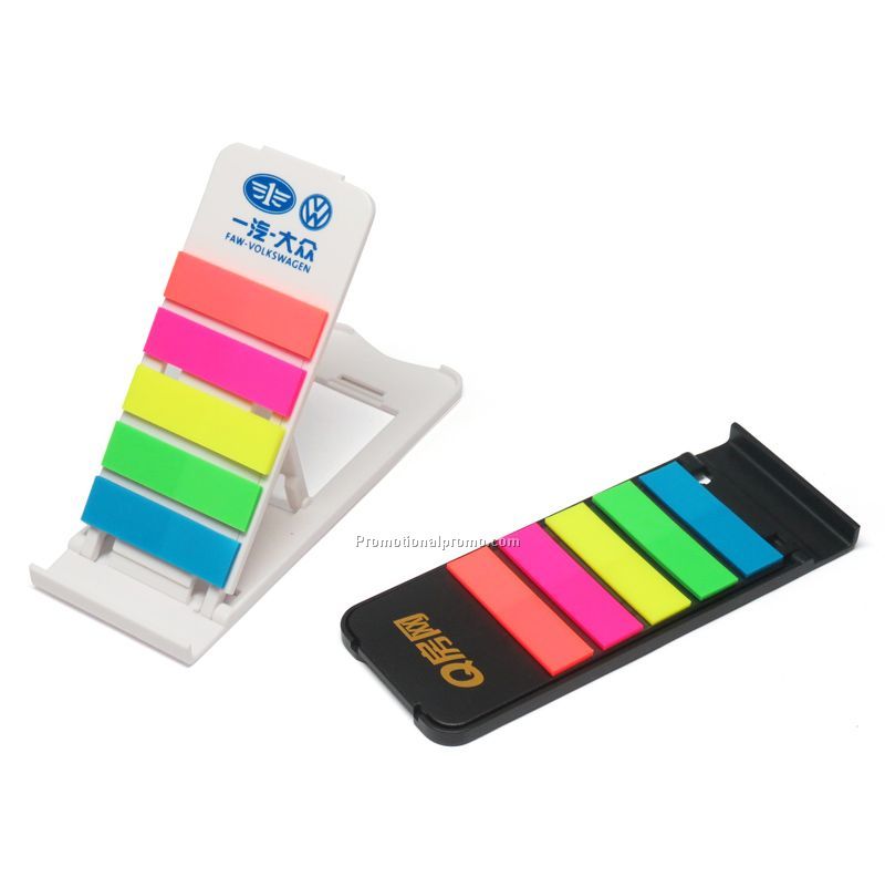 Foldable mobile holder with color sticky notes, Multi-functional mobile holder
