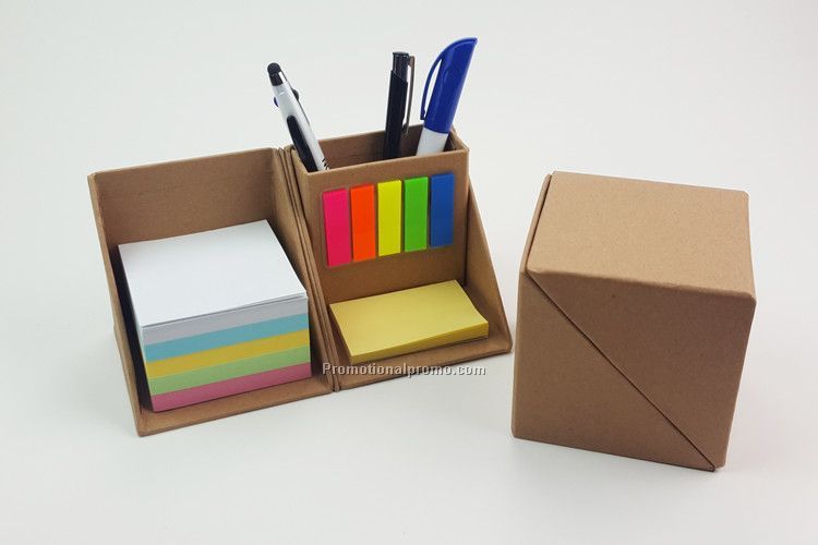 Cube Shaped Sticky Notepad With Pen Holder