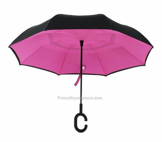 Customize Logo Double Layer Inside Out C Shape Handle Reverse Umbrella