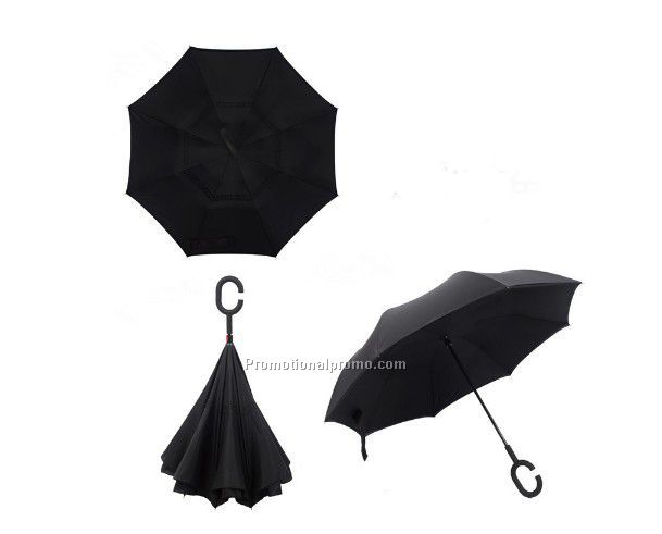Hot sell double layer upside down reverse inverted umbrella with C handle
