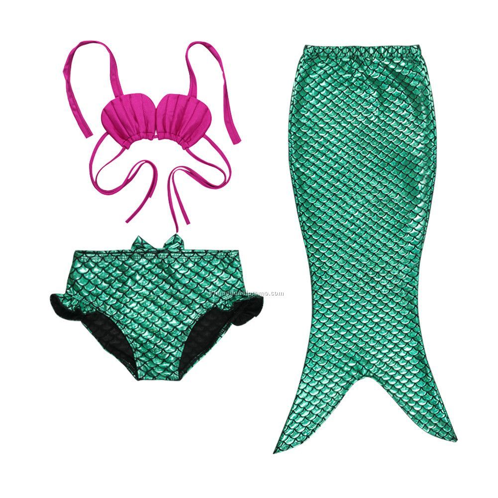 3PCS Girl Kids Mermaid Tail Swimwear Suit