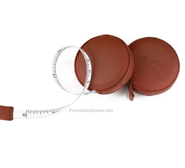 Promotional round retractable tape measure with leather cover
