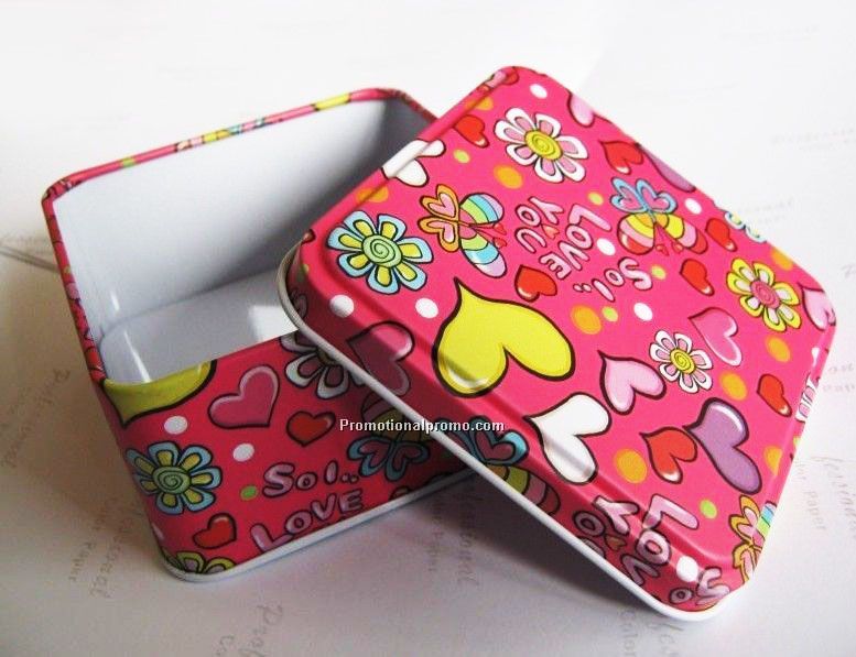 Square shaped tin box with cover