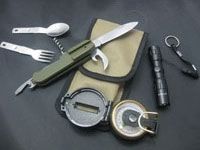 Camping tool set including compass,torch,multifunctional knife, spoon and fork