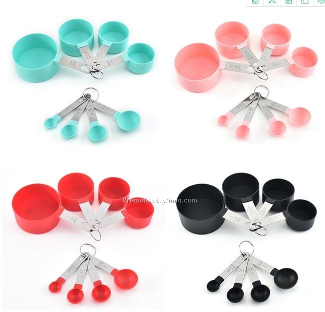 Kitchen Plastic Baking Small Measuring Cup and Spoons Set 8/piece Marked With Scale Stackable Measuring Set