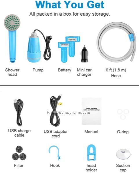 Caravan RV Accessories Outdoor Camping Product Portable Rechargeable Shower Set with Removable Battery