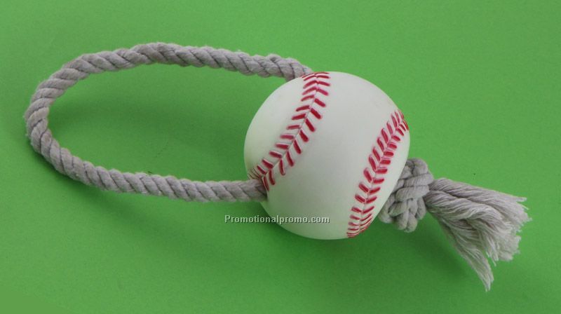 BASEBALL DOG TOY WITH ROPE