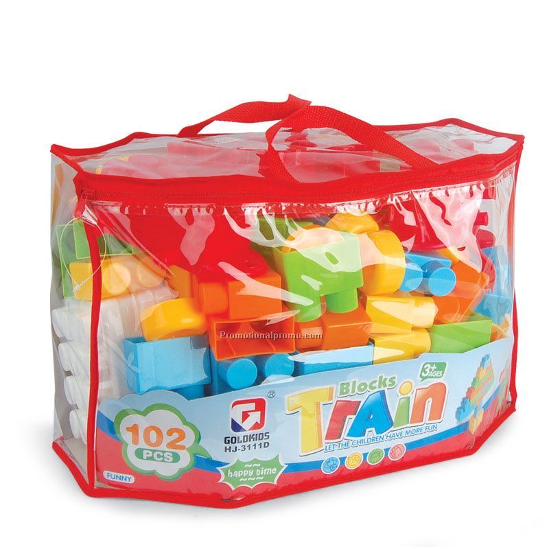 102 Pieces Eco-friendly Kids Eductional Toy Handbag Packing Assembled Plastic Blocks