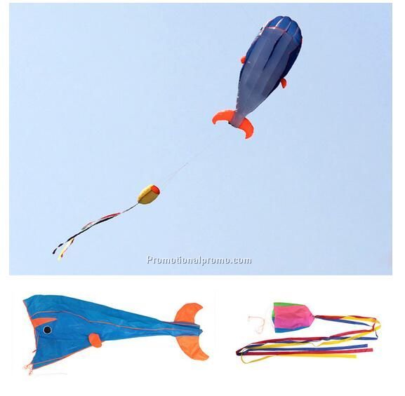 3D Huge Soft Parafoil Giant Dolphin Blue Kite + 30M Handle Line Outdoor Sport Toy