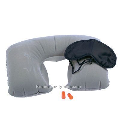 Travel Set with inflatable headrest, eye mask and anti noise earplug