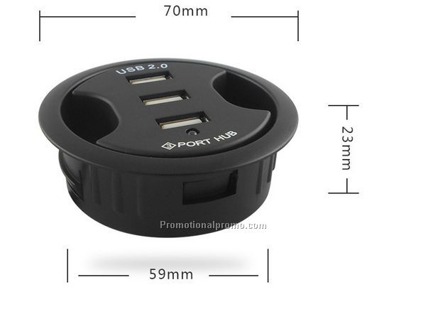 plug & play In-desk 3-port USB HUB(USB2.0) ) 60mm round tidy up your computer desk