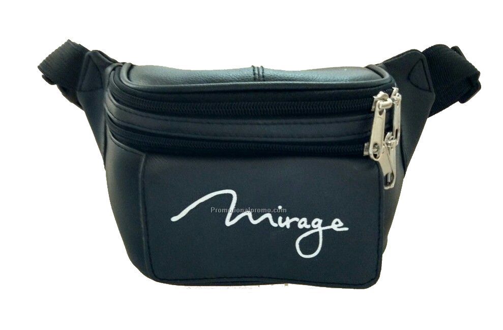 Printed 3 Zipper pocket Leather waist bag with 1 flap pocket
