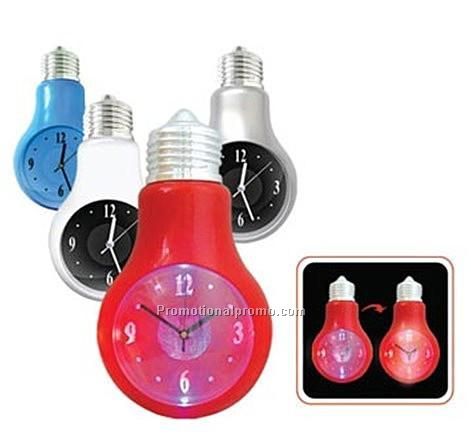 Plastic lamp bulb wall clock with light