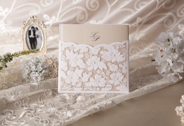 Lace Floral Wedding Invitation in White
