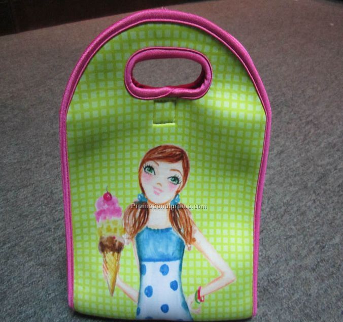 Custom portable neoprene wine cooler bags with full printing