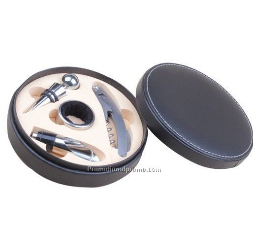 Mini leather case wine opener tool set