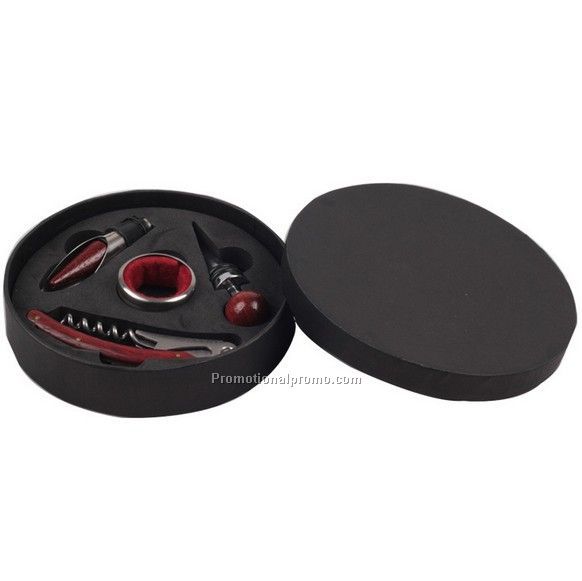 4 Pieces stainless steel wine opener tool set with round case