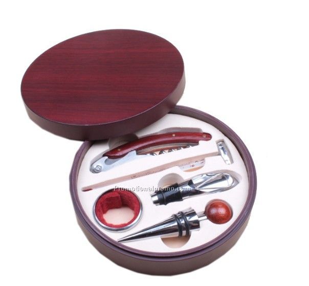 5 Pieces wine opener tool set with wood case