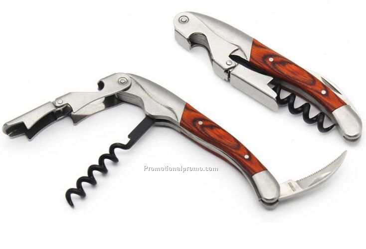 Stainless Steel Waiters Corkscrew With Wood Handle