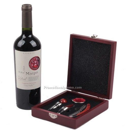 4 Pieces wine opener tool set with square wood case