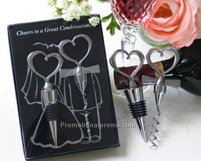Bride Wine Stopper and Groom Wine Opener