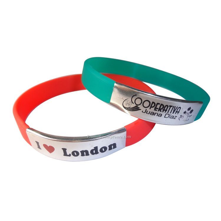 Customized color and logo Silicone wristband with aluminum plate