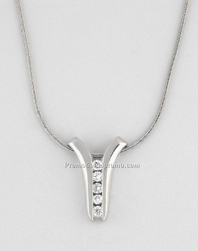 14k Y pendant in white gold filled with 5 diamonds