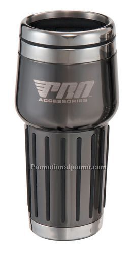 15 oz Quest Black Chrome Rubber Grip Tumbler