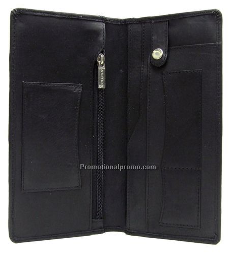 Airline Ticket Wallet - holds e-ticket, ticket stubs, business cards, long zippered pocket for currency, passports /Lambskin NAPA / Black