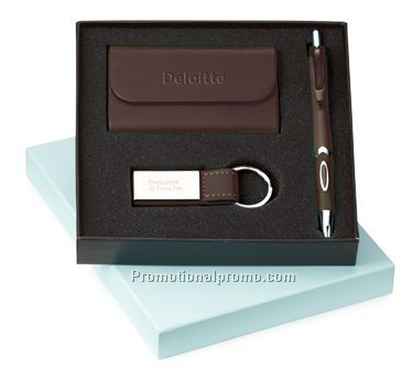 Axis Ballpoint, Leather Card Holder & Key Ring Set - Colorplay
