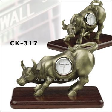 Charging bull w/ wooden base