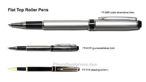 Flat Top Roller Pen - Satin Silver/Silver Trim