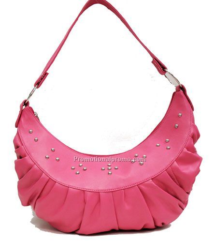 Hobo Softy Bag with top zipper & shoulder strap / Rivets / Lambskin Napa / Fuschia PINK