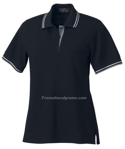 LADIES37408COTTON STRIPE COLLAR PIQUE POLO