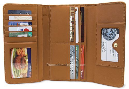 Ladies Clutch Wallet, 4.25x7.5" closed, trifold, 2 window pockets, 12 card pockets