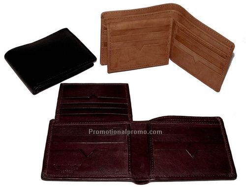 Men's Wallet Bi-fold wallet : double bill-fold section ; 4 + 4 main credit FLIP-UP section & plus 3 + 3 more on flip-up section / Stone Wash Cowhide /
