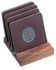 Set of 4 Rubber - Backed Coasters With Walnut Stand