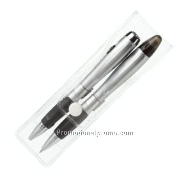 Silver Blossom Pencil/Eraser & Pen/Light Set