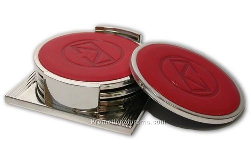 Silver Plated & Leather Coaster Set