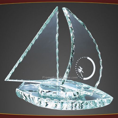 Chipped Sailboat With Curved Sails