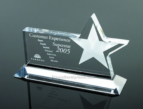 Clear Horizontal Star Award with Laser Imprint
