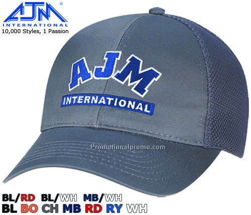 Constructed Contour Mesh Back Style. Polycotton/Polyester Honeycomb Mesh, 6 Panel Caps