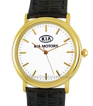 Double Rings - gent's golden watch, leather strap