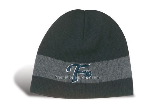 Fine Knit Beanie, Single Contrasting Stripe
