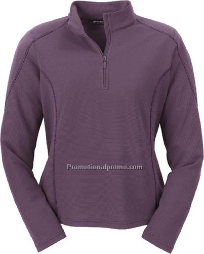 LADIES37408LONG SLEEVE POLYESTER PINSTRIPE EYELET MOCK