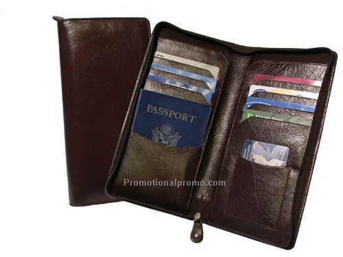 Leather Zipper Passport / Ticket Wallet